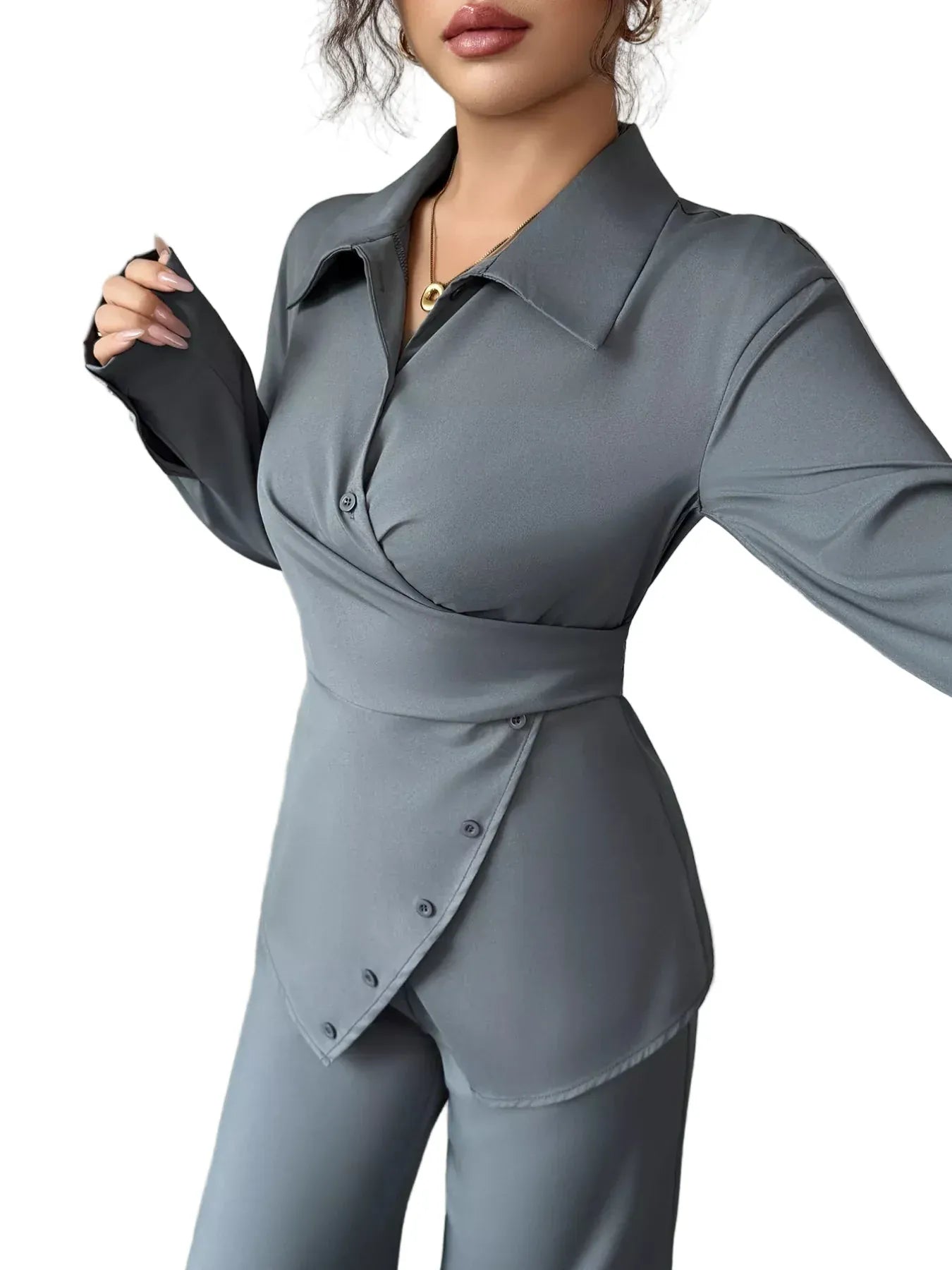 Back Tie Wrap Blazer and Wide Leg Pants Set Women's Sets The Nichole Collection