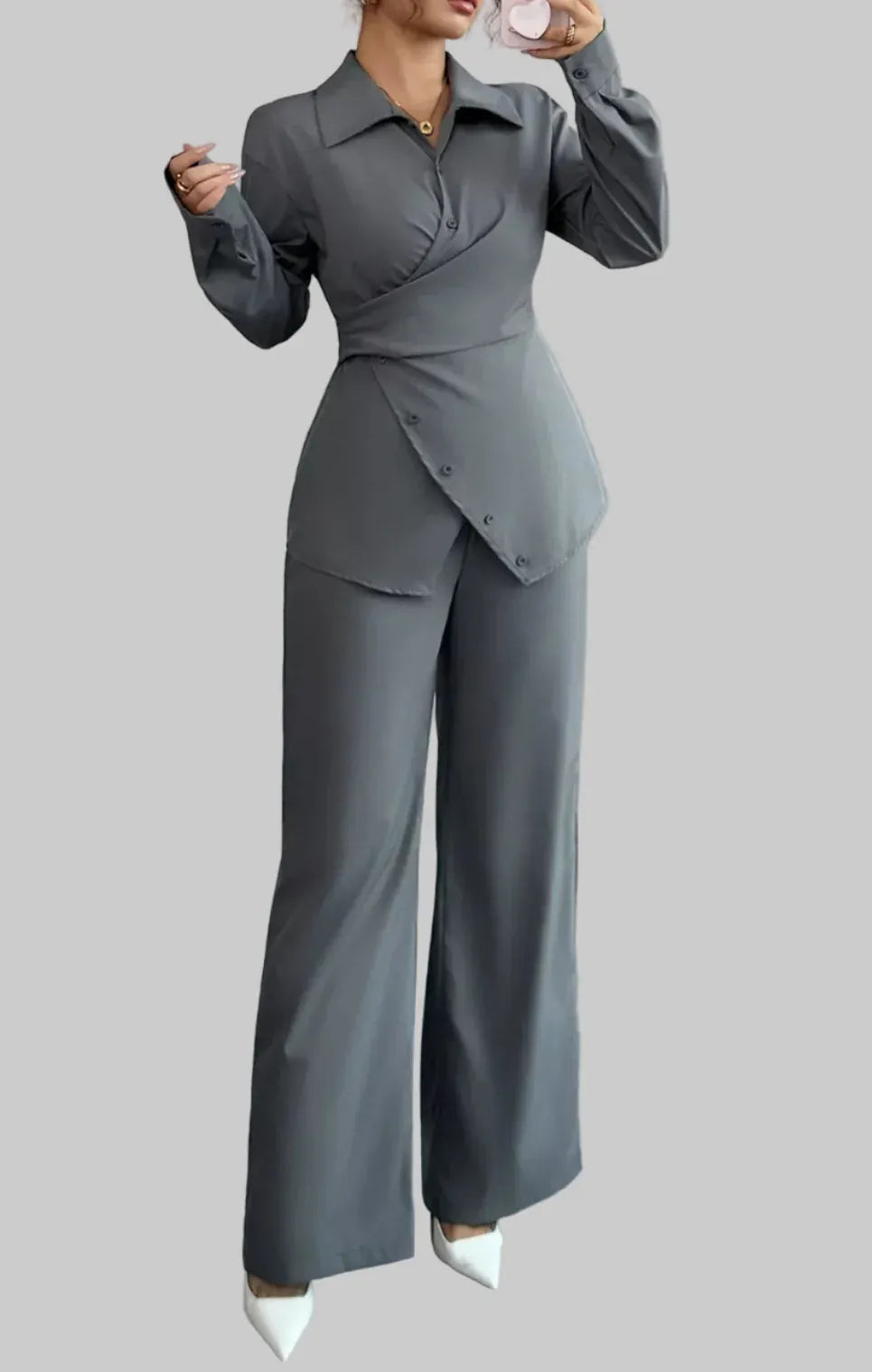 Back Tie Wrap Blazer and Wide Leg Pants Set Women's Sets The Nichole Collection
