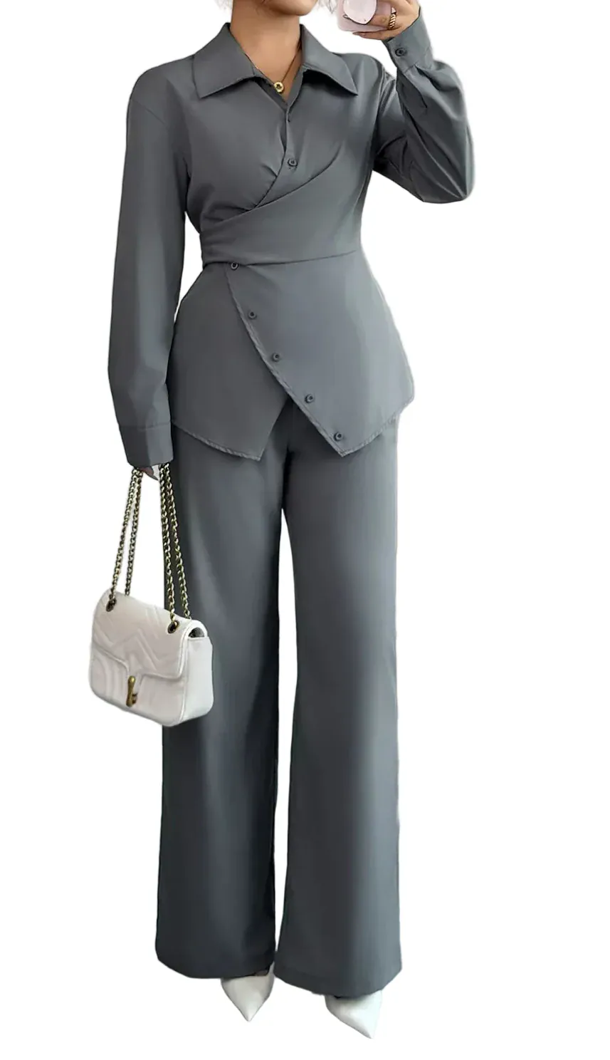 Back Tie Wrap Blazer and Wide Leg Pants Set Women's Sets The Nichole Collection