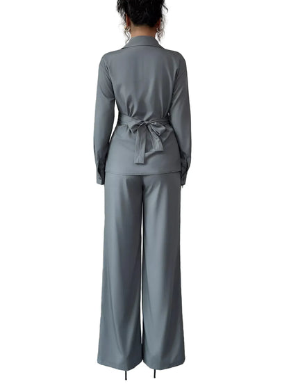 Back Tie Wrap Blazer and Wide Leg Pants Set Women's Sets The Nichole Collection