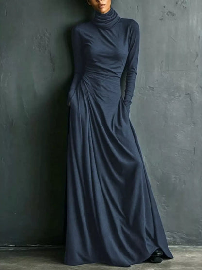 Long-Sleeve Ruched Turtleneck Maxi Dress The Nichole Collection - Official Site