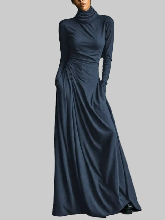 Long-Sleeve Ruched Turtleneck Maxi Dress | The Nichole Collection