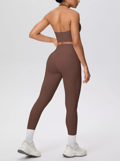 Halter-Neck Crop Top and High-Waisted Leggings Active Set The Nichole Collection - Official Site