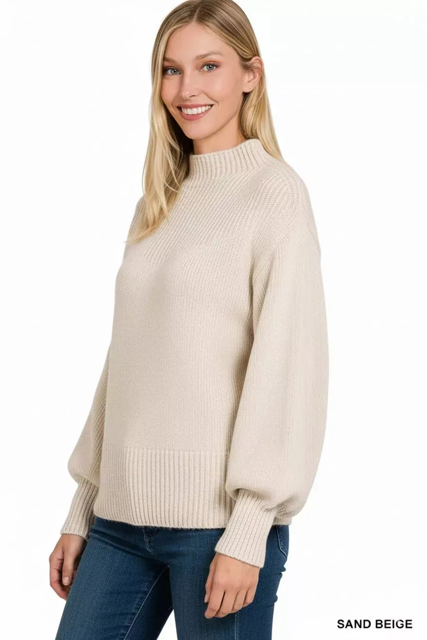 Balloon Sleeve Mock Neck Sweater The Nichole Collection