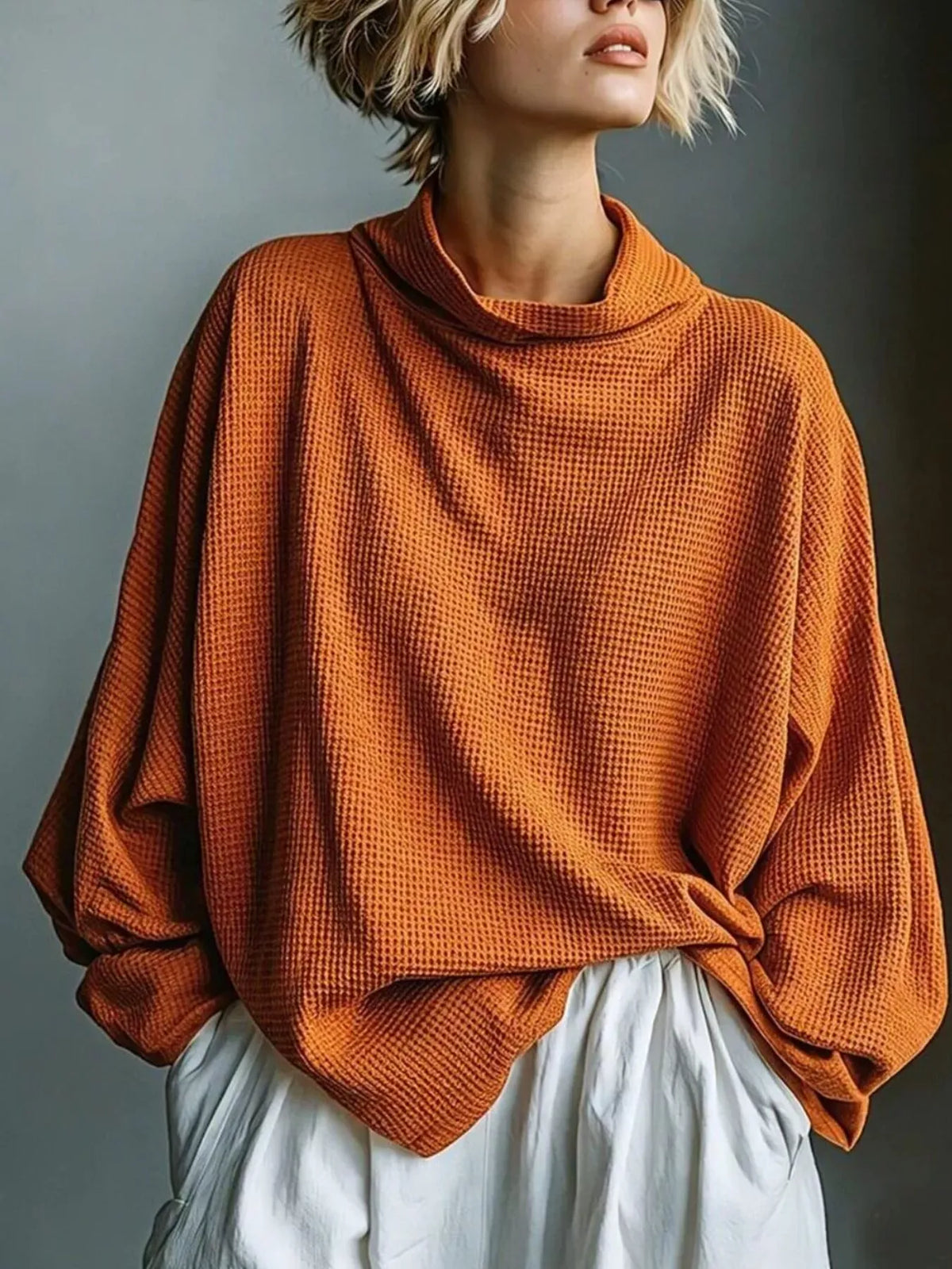 Oversized Waffle-Knit Mock-Neck Top The Nichole Collection - Official Site