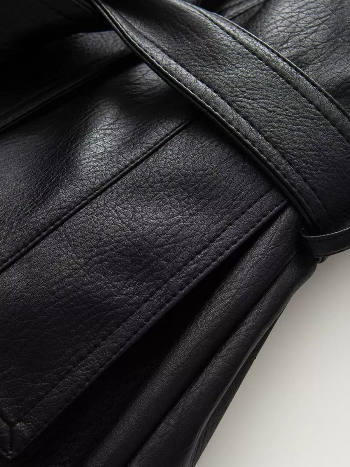 Double-Breasted Vegan Leather Belted Jacket The Nichole Collection