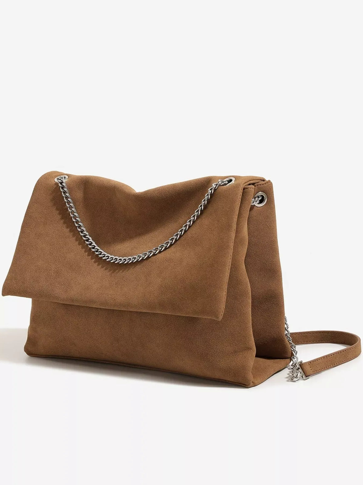 SUEDE FOLD-OVER CHAIN SHOULDER BAG The Nichole Collection - Official Site