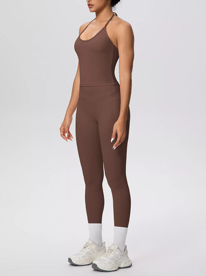Halter-Neck Cami and High-Waisted Leggings Active Set The Nichole Collection - Official Site
