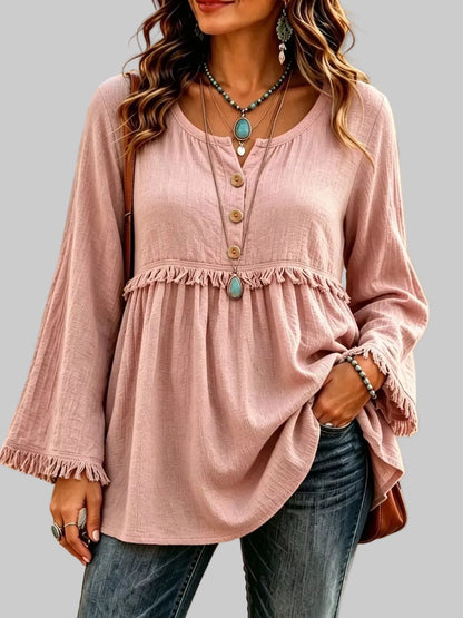 BUTTON-DOWN FRINGE BLOUSE The Nichole Collection - Official Site