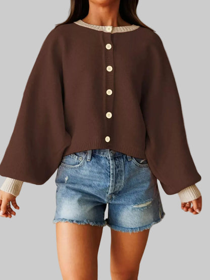 CONTRAST-TRIM BUTTONED KNIT CARDIGAN The Nichole Collection - Official Site