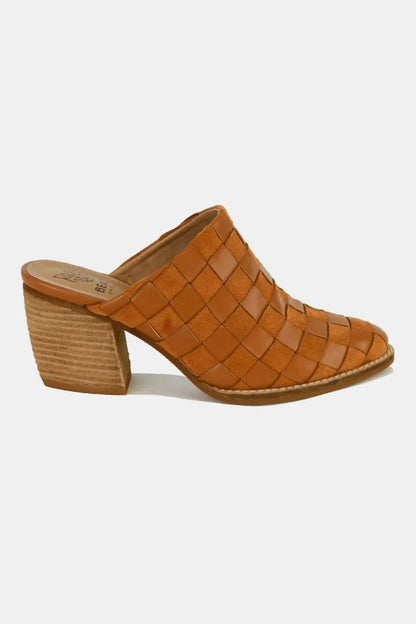 Beast Fashion Woven Checkerboard Block Heel Mule Shoes The Nichole Collection