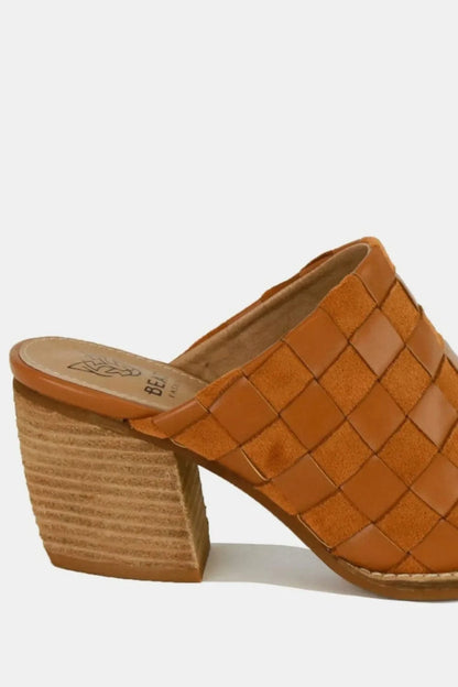 Beast Fashion Woven Checkerboard Block Heel Mule Shoes The Nichole Collection