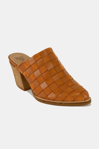 Beast Fashion Woven Checkerboard Block Heel Mule Shoes Caramel / 6 The Nichole Collection