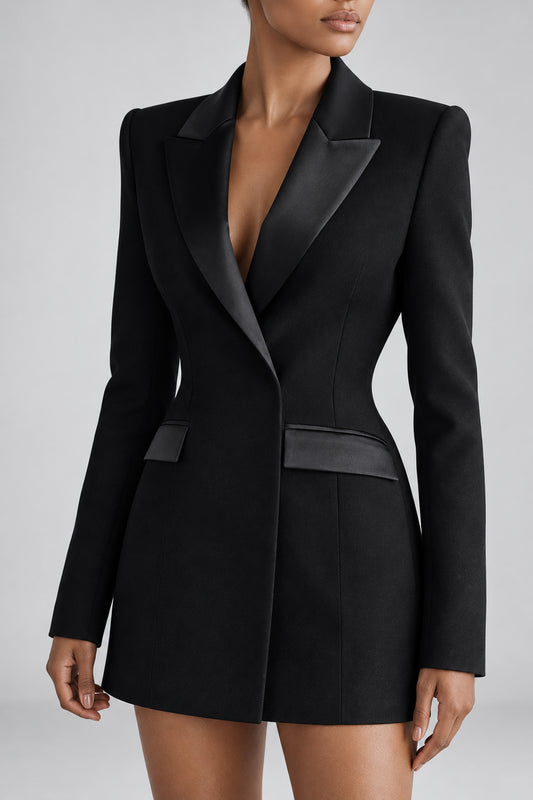 SATIN LAPEL DOUBLE-BREASTED BLAZER The Nichole Collection - Official Site