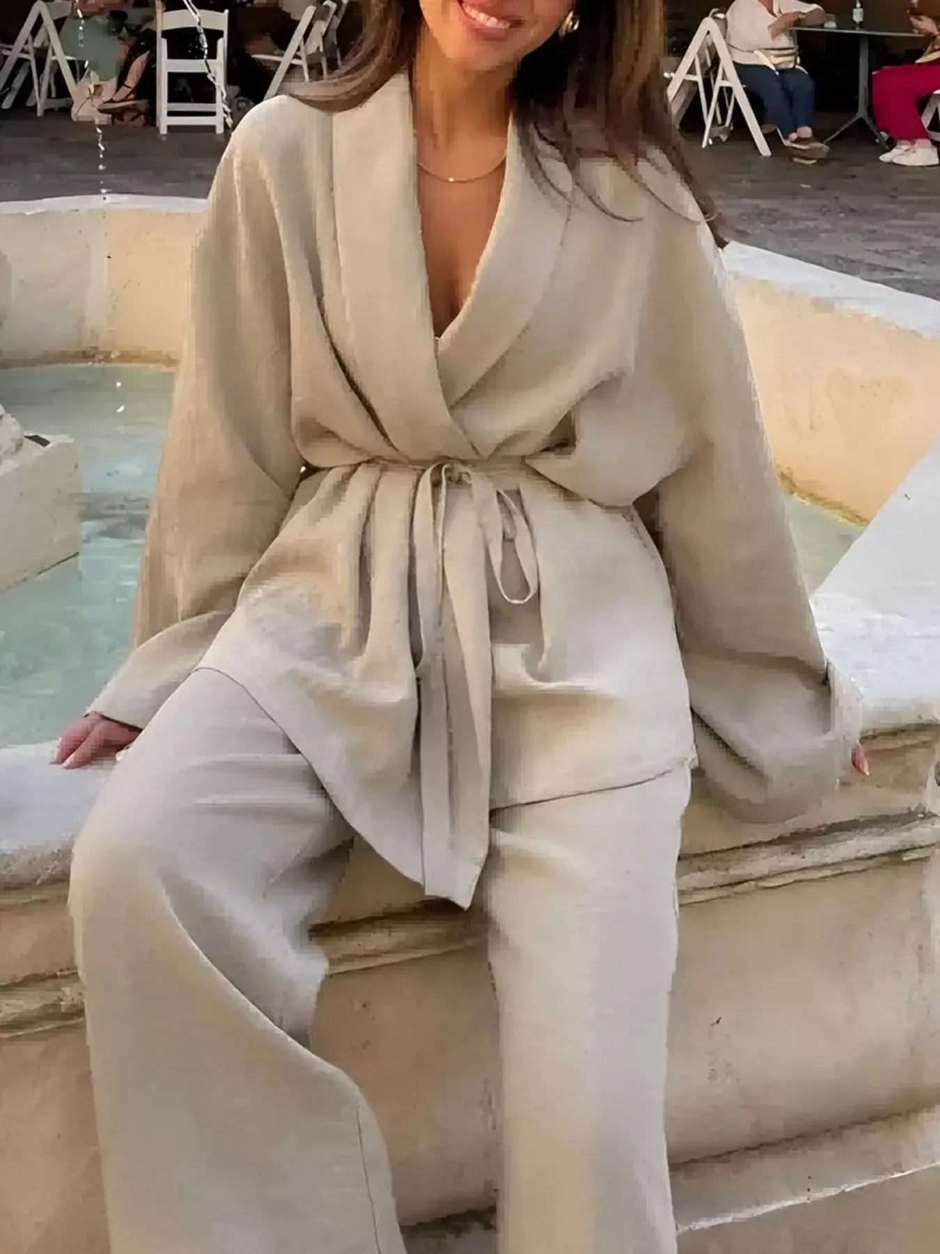 Belted Long Sleeve Blazer and Pants Set Women's Sets The Nichole Collection