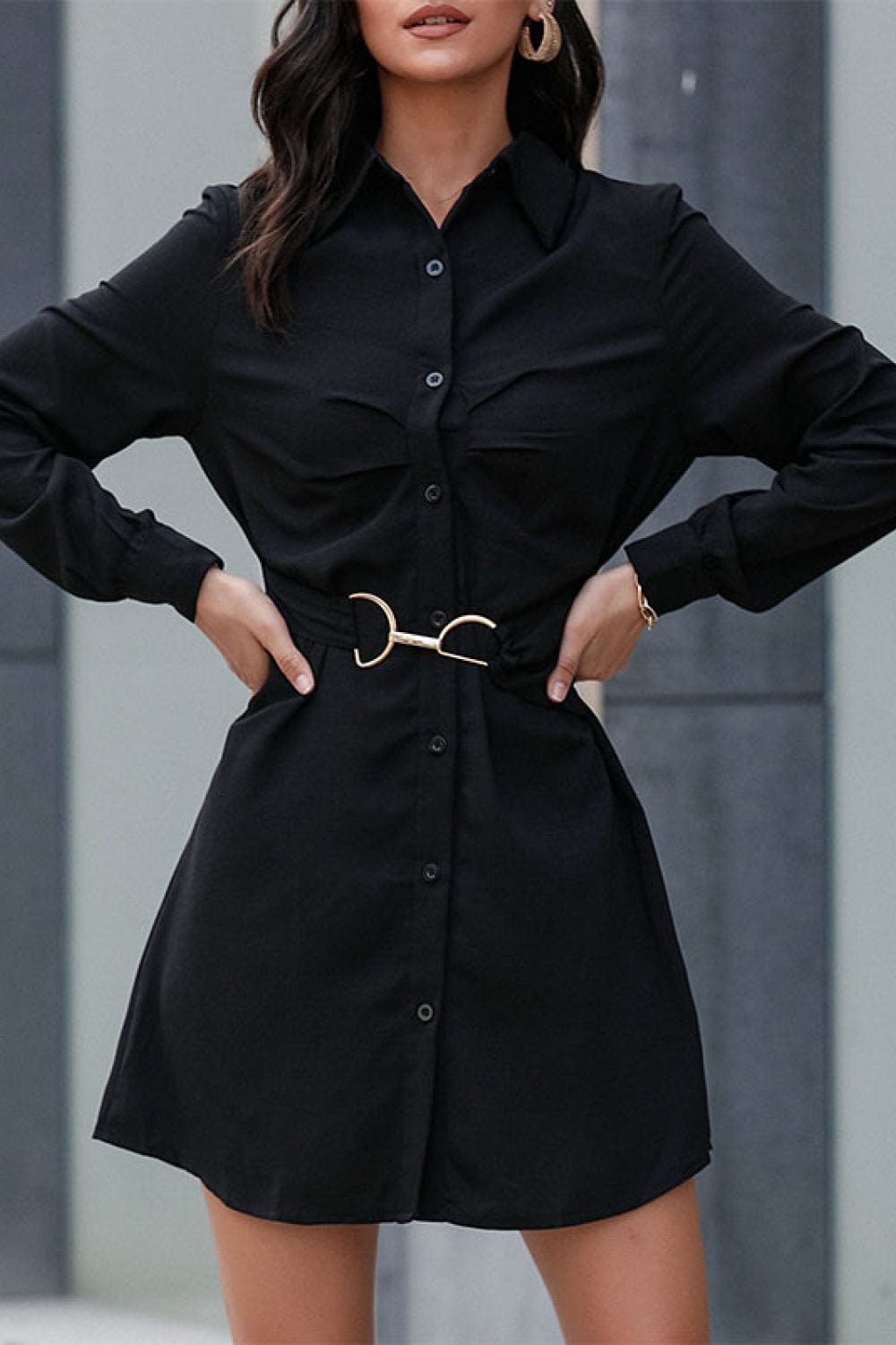 Belted Mini Shirt Dress Dresses The Nichole Collection