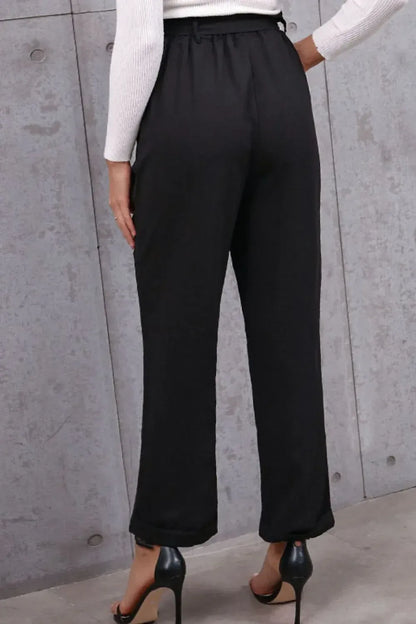 Belted Paperbag Waist Pants Dress Pants The Nichole Collection