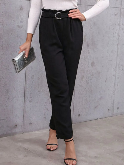 Belted Paperbag Waist Pants Dress Pants The Nichole Collection