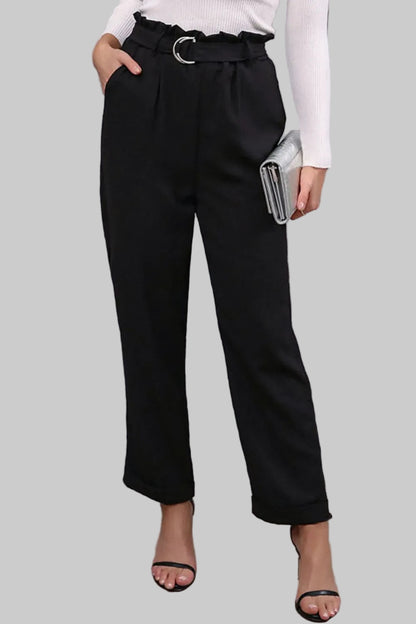 Belted Paperbag Waist Pants Dress Pants Black / S The Nichole Collection