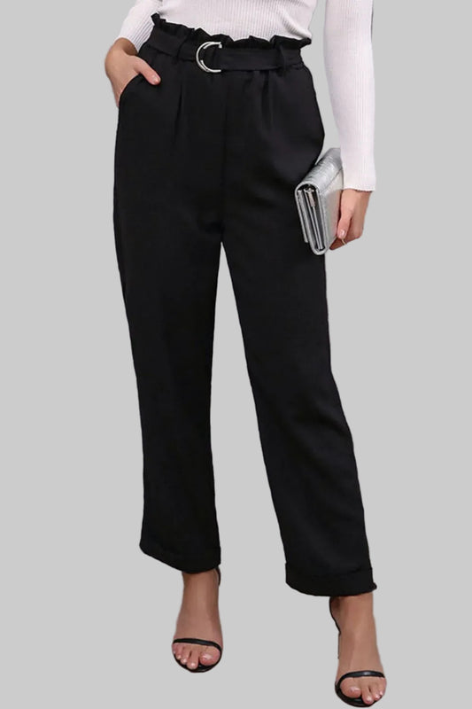 Belted Paperbag Waist Pants Dress Pants Black / S The Nichole Collection
