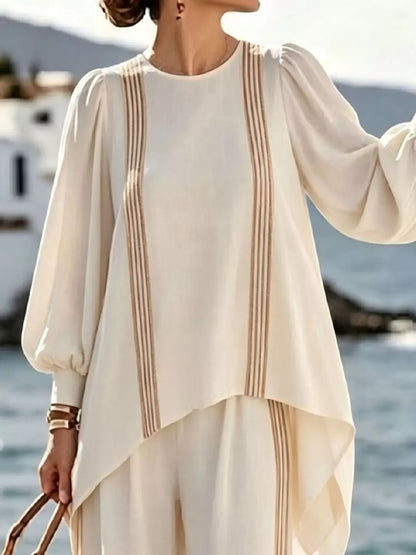Striped Round-Neck Top & Pants Set The Nichole Collection - Official Site