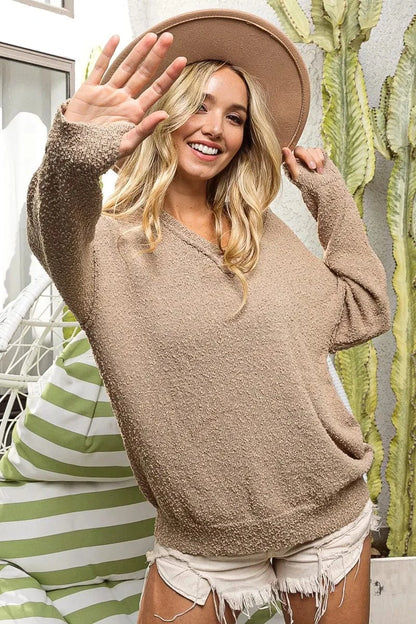 BiBi Raw Edged Popcorn Texture V-neck Sweater Sweaters The Nichole Collection