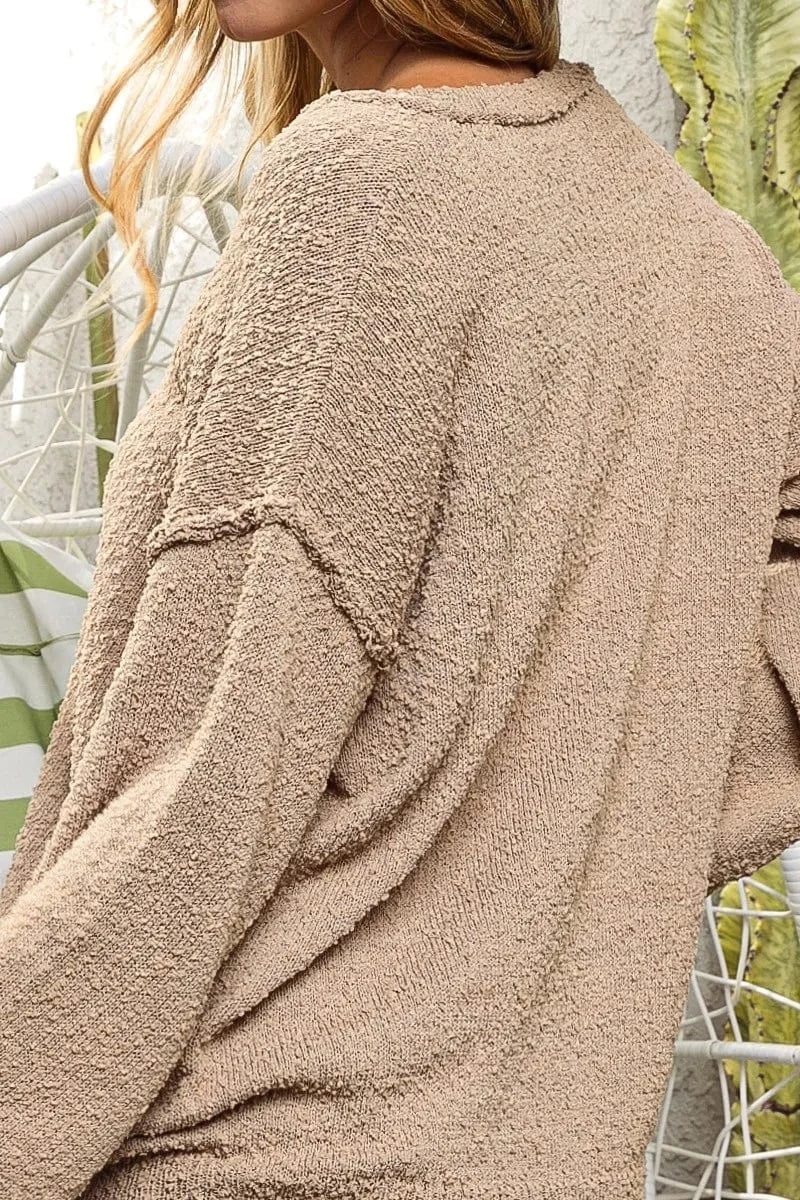 BiBi Raw Edged Popcorn Texture V-neck Sweater Sweaters The Nichole Collection