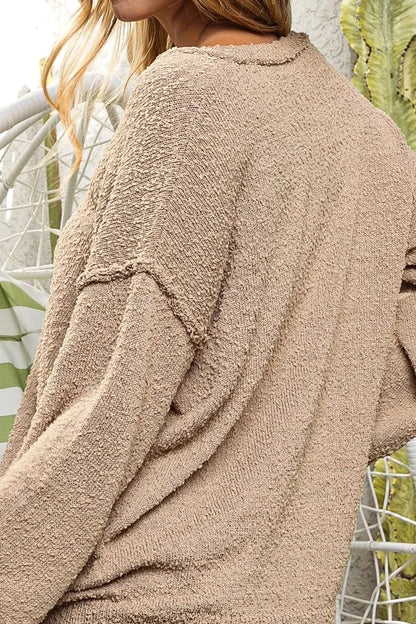 BiBi Raw Edged Popcorn Texture V-neck Sweater Sweaters The Nichole Collection