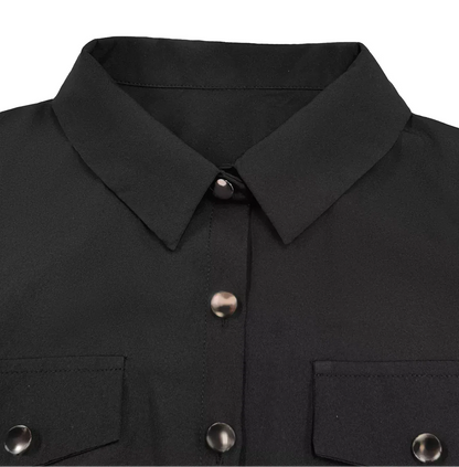 Black Button-Front Maxi Shirt Dress with Long Sleeves Dresses The Nichole Collection