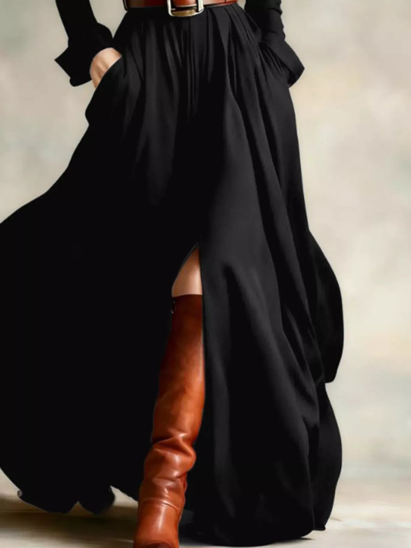 Black Button-Front Maxi Shirt Dress with Long Sleeves Dresses The Nichole Collection