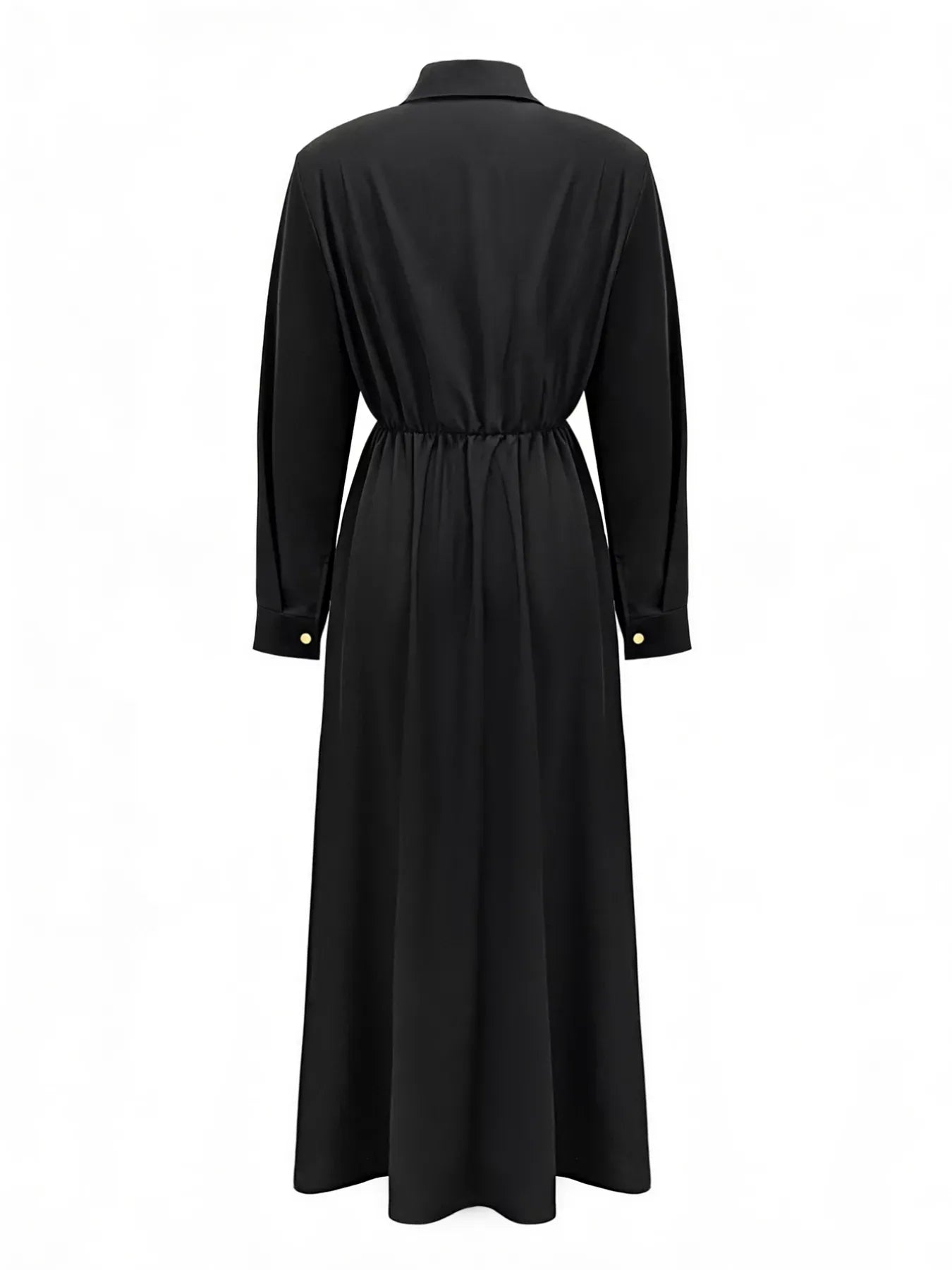 Black Button-Front Maxi Shirt Dress with Long Sleeves Dresses The Nichole Collection