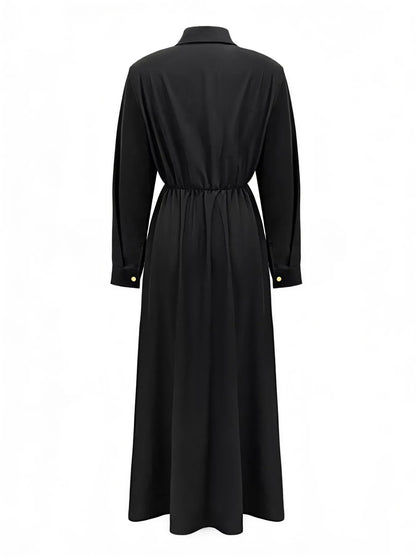 Black Button-Front Maxi Shirt Dress with Long Sleeves Dresses The Nichole Collection