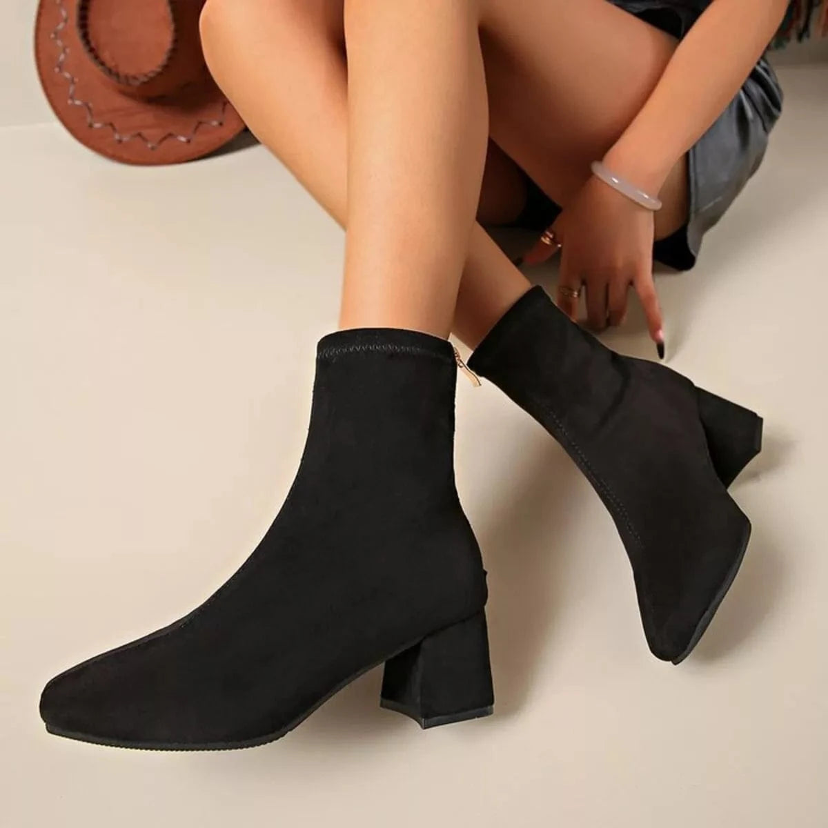 Block Heel Leather Ankle Boots Black / 36 The Nichole Collection