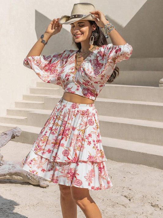 Blooming Breeze Printed Top & Layered Skirt Set Blush Pink / S The Nichole Collection