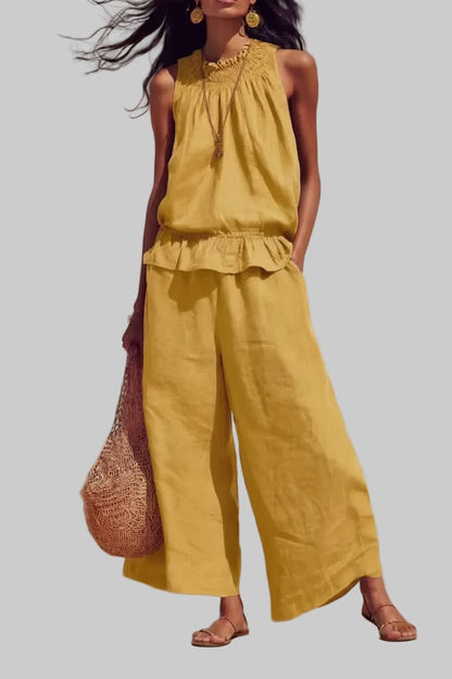 Bohemian Ruffle Edge Linen Two-Piece Set Yellow / S The Nichole Collection - Official Site