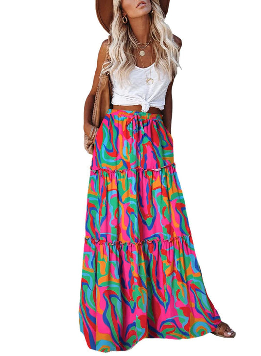 Boho Bloom Burst Maxi Skirt with Pockets Large / Z-print Tie Dye The Nichole Collection