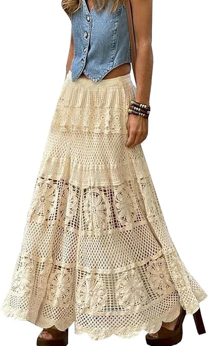 Boho Breeze Crochet Maxi Skirt - Clearance Sale Skirts Beige / S The Nichole Collection