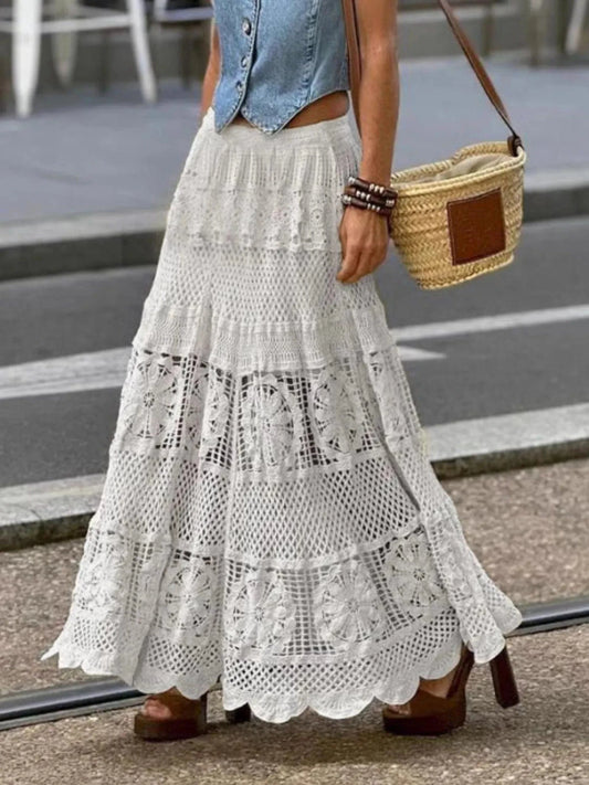 Boho Breeze Crochet Maxi Skirt White / One size The Nichole Collection