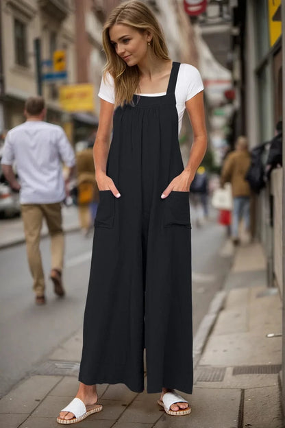 Boho Breeze Wide-Leg Overalls Black / S The Nichole Collection