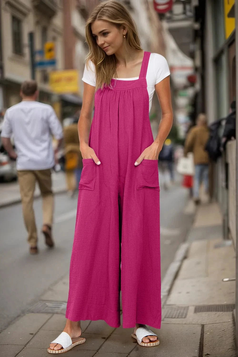 Boho Breeze Wide-Leg Overalls Hot Pink / S The Nichole Collection