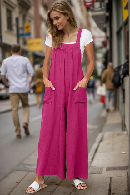 Boho Breeze Wide-Leg Overalls Hot Pink / S The Nichole Collection
