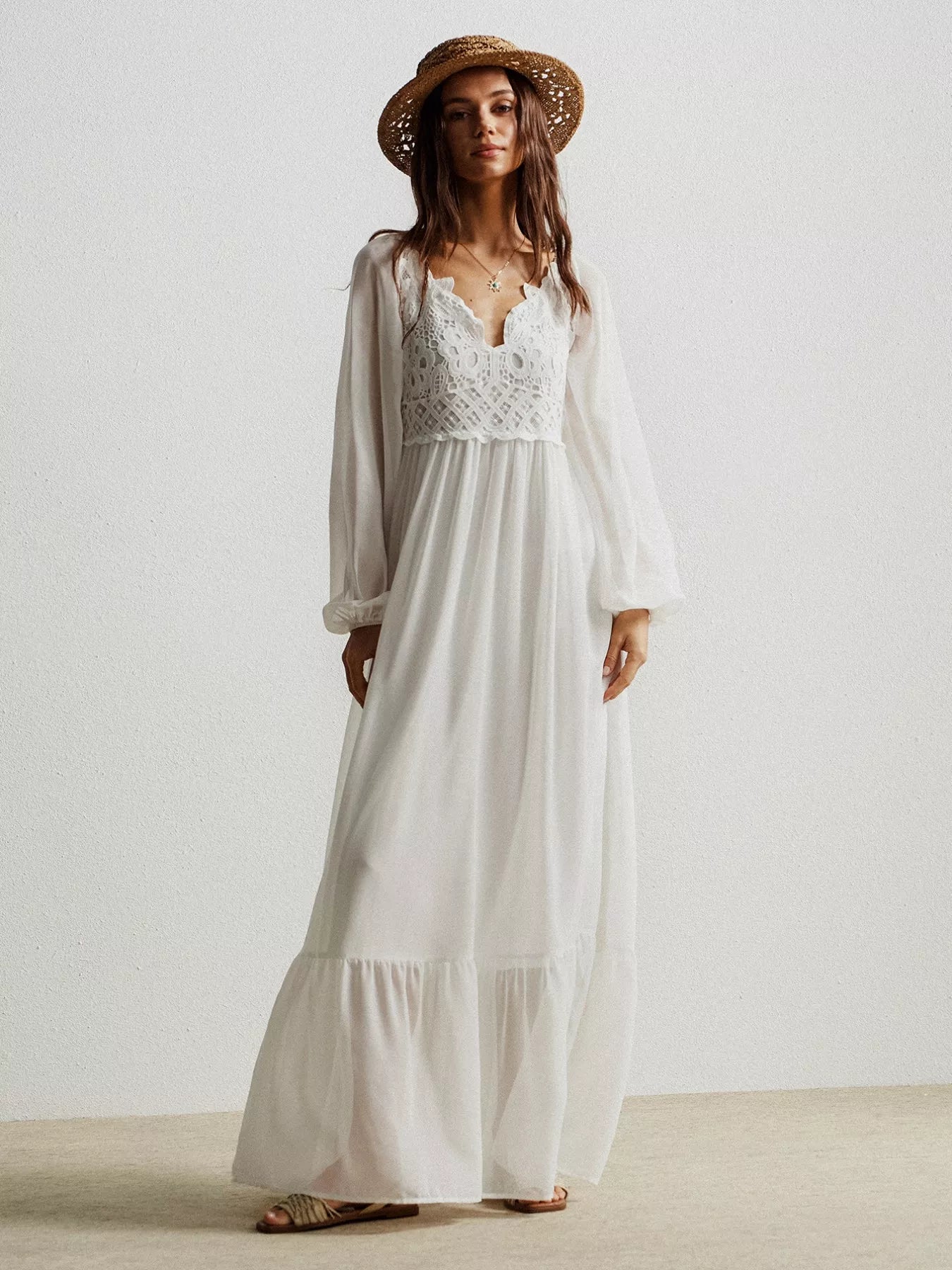 Boho Chic Crochet Lace Maxi Dress White / S Maxi Dresses The Nichole Collection - Official Site