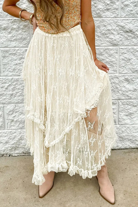 Boho Chic Floral Lace Midi Skirt Ivory / S The Nichole Collection