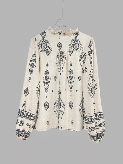 Boho Chic Printed V-Neck Button-Down Blouse The Nichole Collection
