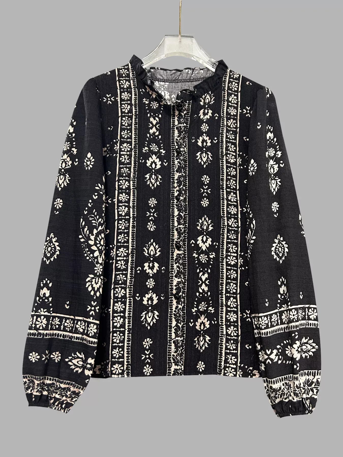 Boho Chic Printed V-Neck Button-Down Blouse The Nichole Collection