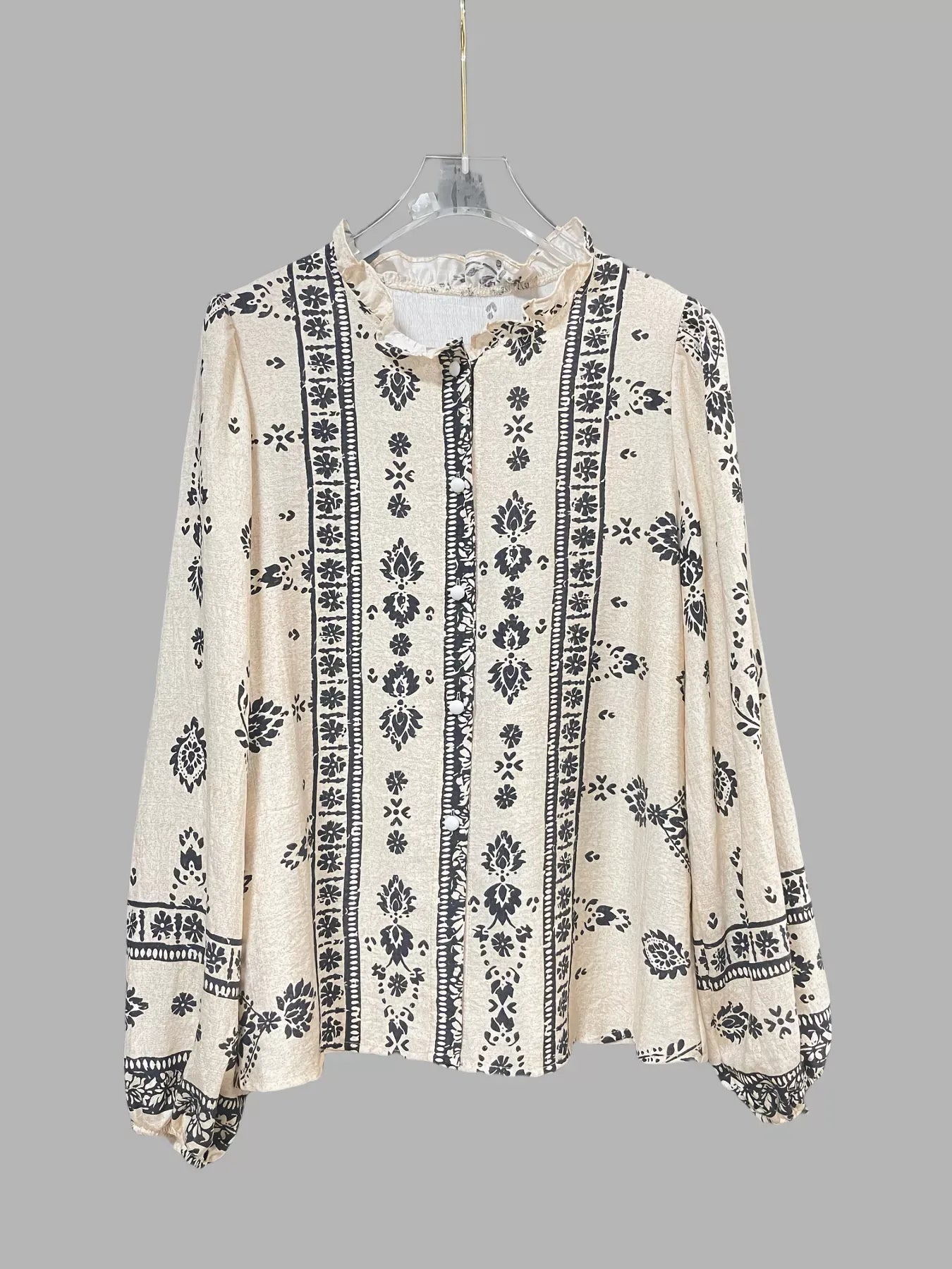 Boho Chic Printed V-Neck Button-Down Blouse The Nichole Collection