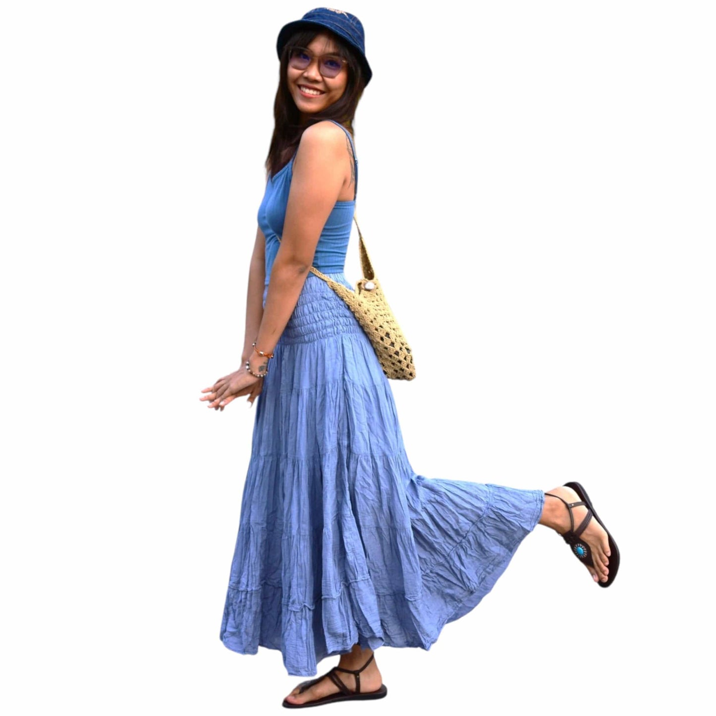 Boho Hippie Maxi Cotton Long Skirt Blue / One size The Nichole Collection