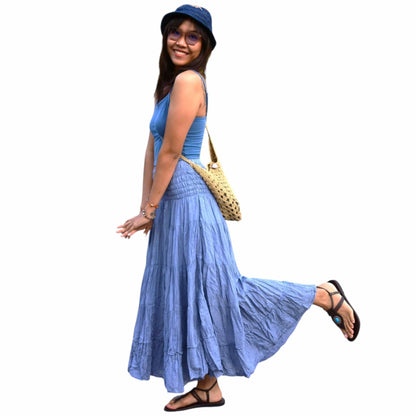 Boho Hippie Maxi Cotton Long Skirt Blue / One size The Nichole Collection