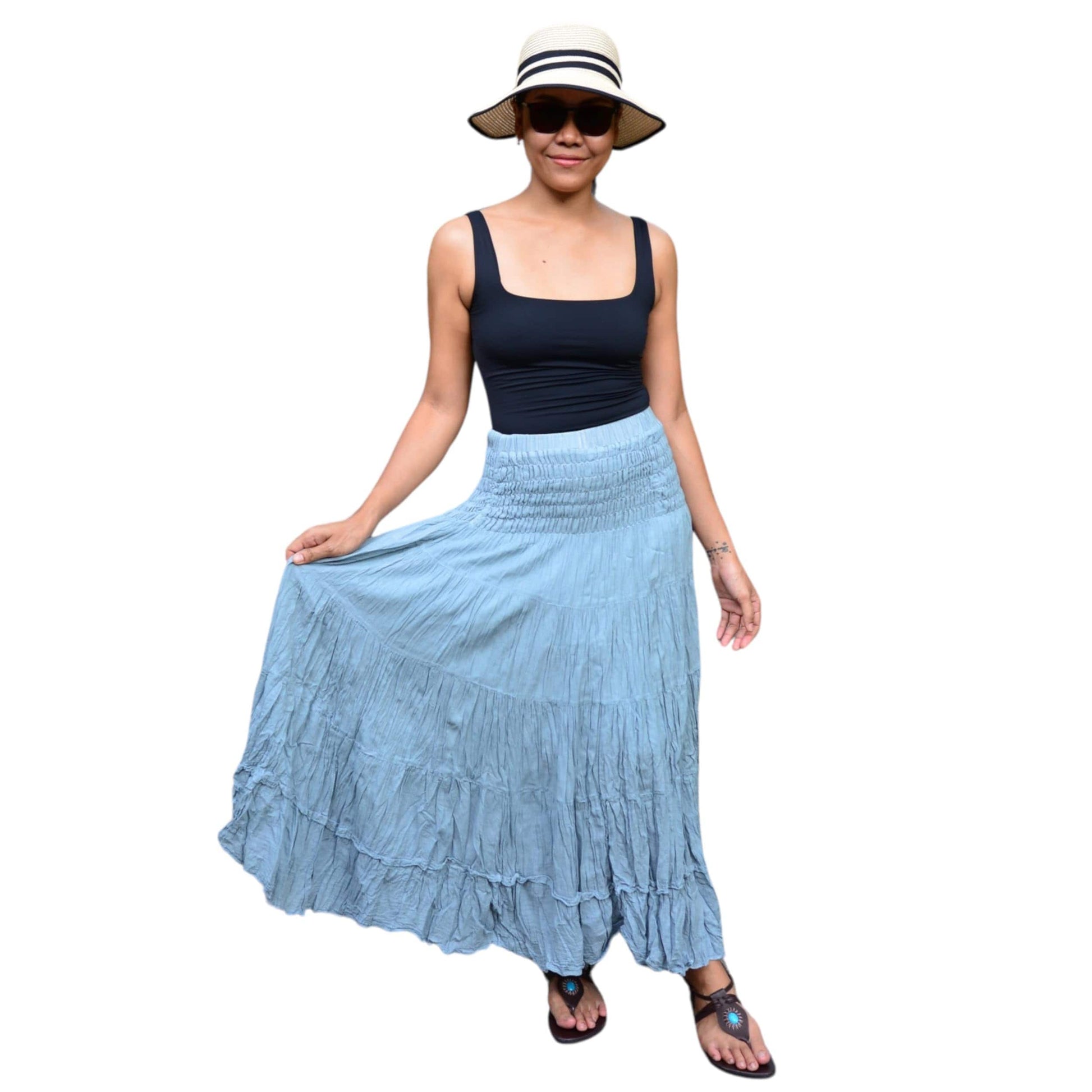 Boho Hippie Maxi Cotton Long Skirt Turquoise / One size The Nichole Collection