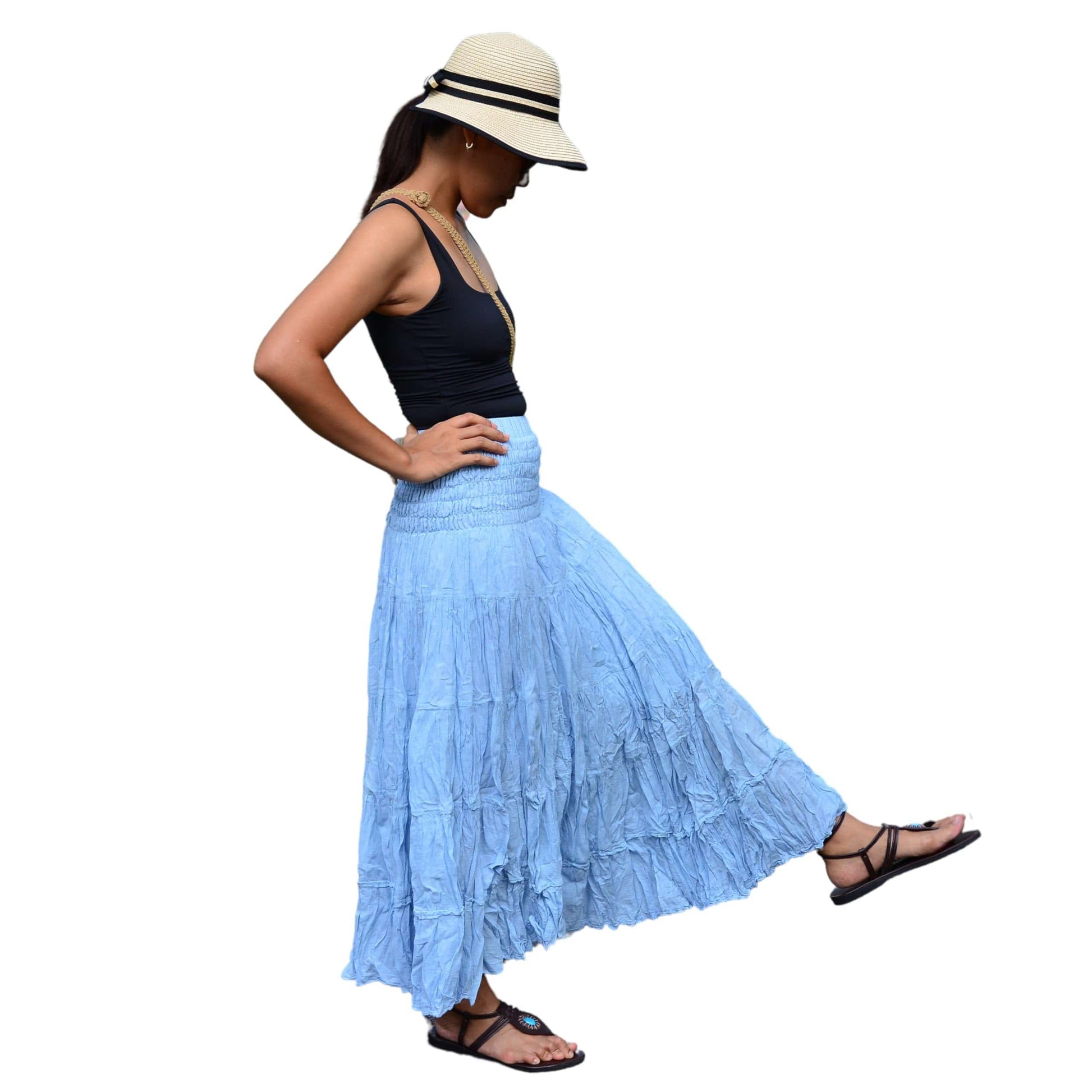 Boho Hippie Maxi Cotton Long Skirt Light Blue / One size The Nichole Collection
